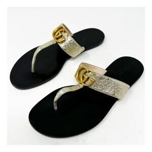 Gucci Marmont GG Metallic Thong Sandals Womens Size EU 38